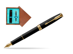 Parker Sonnet Matte Black Lacquer GT Fountain Pen  single wooden box  Mahogany Single Turquoise 