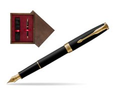 Parker Sonnet Matte Black Lacquer GT Fountain Pen  single wooden box  Wenge Single Maroon