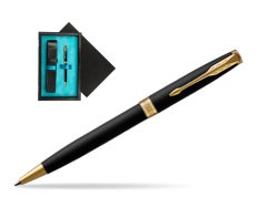 Parker Sonnet Matte Black Lacquer GT Ballpoint Pen  single wooden box  Black Single Turquoise