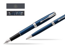 Parker Sonnet Blue CT Fountain Pen + Ballpoint Pen in a Gift Box