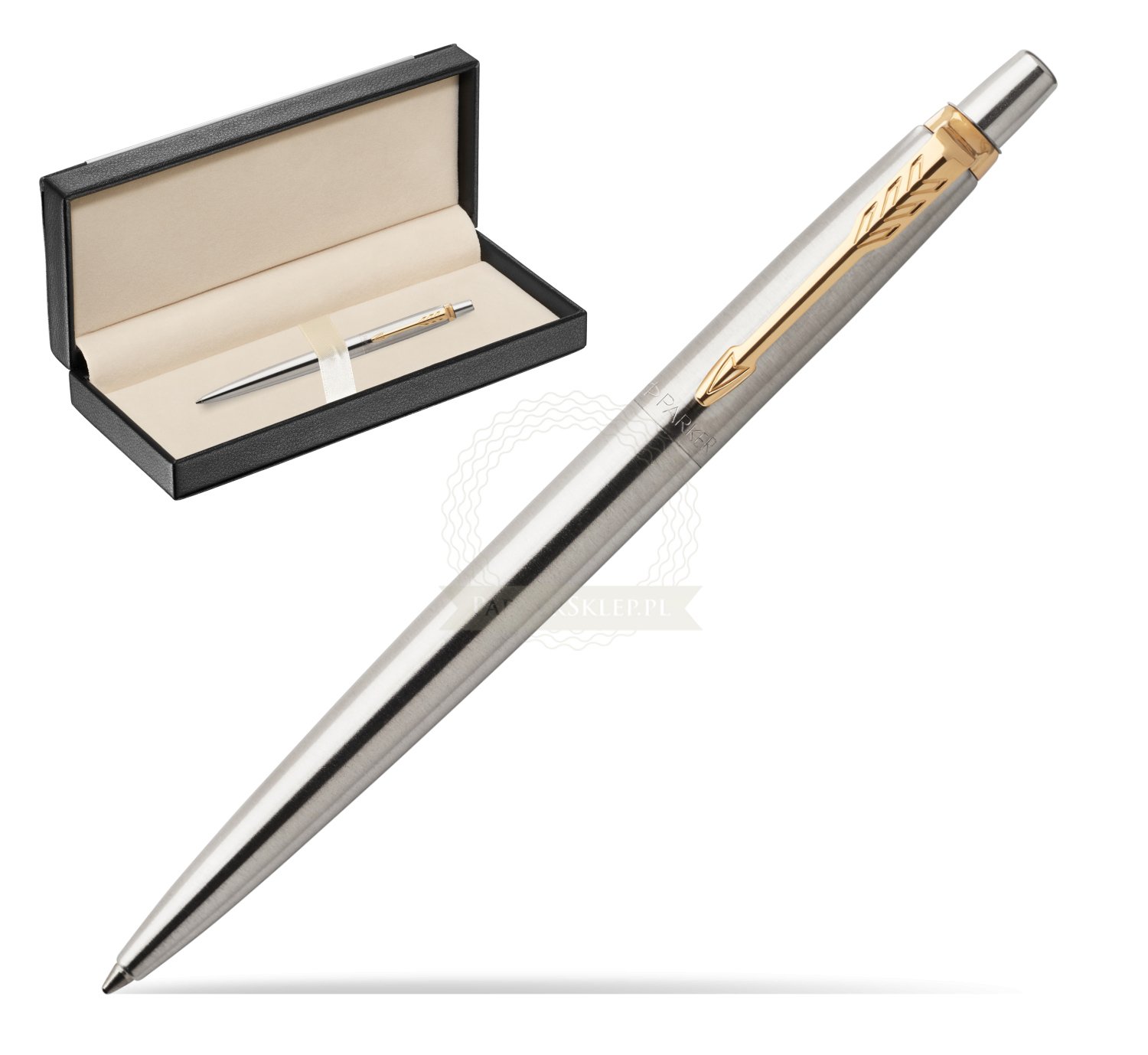 Parker Classic Stainless Steel Gold Trim Ball Pen and Mechanical Pencil Set