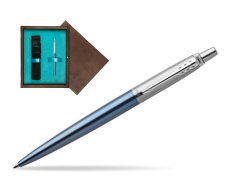 Parker Jotter Waterloo Blue Chrome Colour Trim Ballpoint Pen  single wooden box  Wenge Single Turquoise 