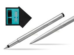 Parker Vector Stainless Steel CT Fountain Pen + Parker Vector Stainless Steel CT Ballpoint Pen  double wooden box Black Double Turquoise