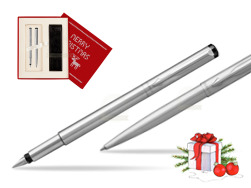 Parker Vector Stainless Steel CT Fountain Pen + Parker Vector Stainless Steel CT Ballpoint Pen  Christmas red