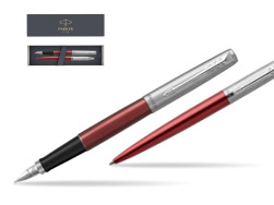 Parker Jotter Kensington Red CT Fountain Pen + Ballpoint Pen in a Gift Box