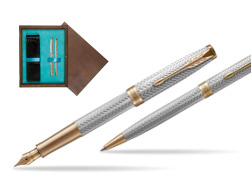 "Parker Sonnet Fougère GT Fountain Pen + Ballpoint Pen in a Gift Box
"  double wooden box Wenge Double Turquoise 