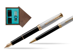 Parker Sonnet Fougère & Black GT Fountain Pen + Ballpoint Pen in a Gift Box  double wooden box Wenge Double Turquoise 