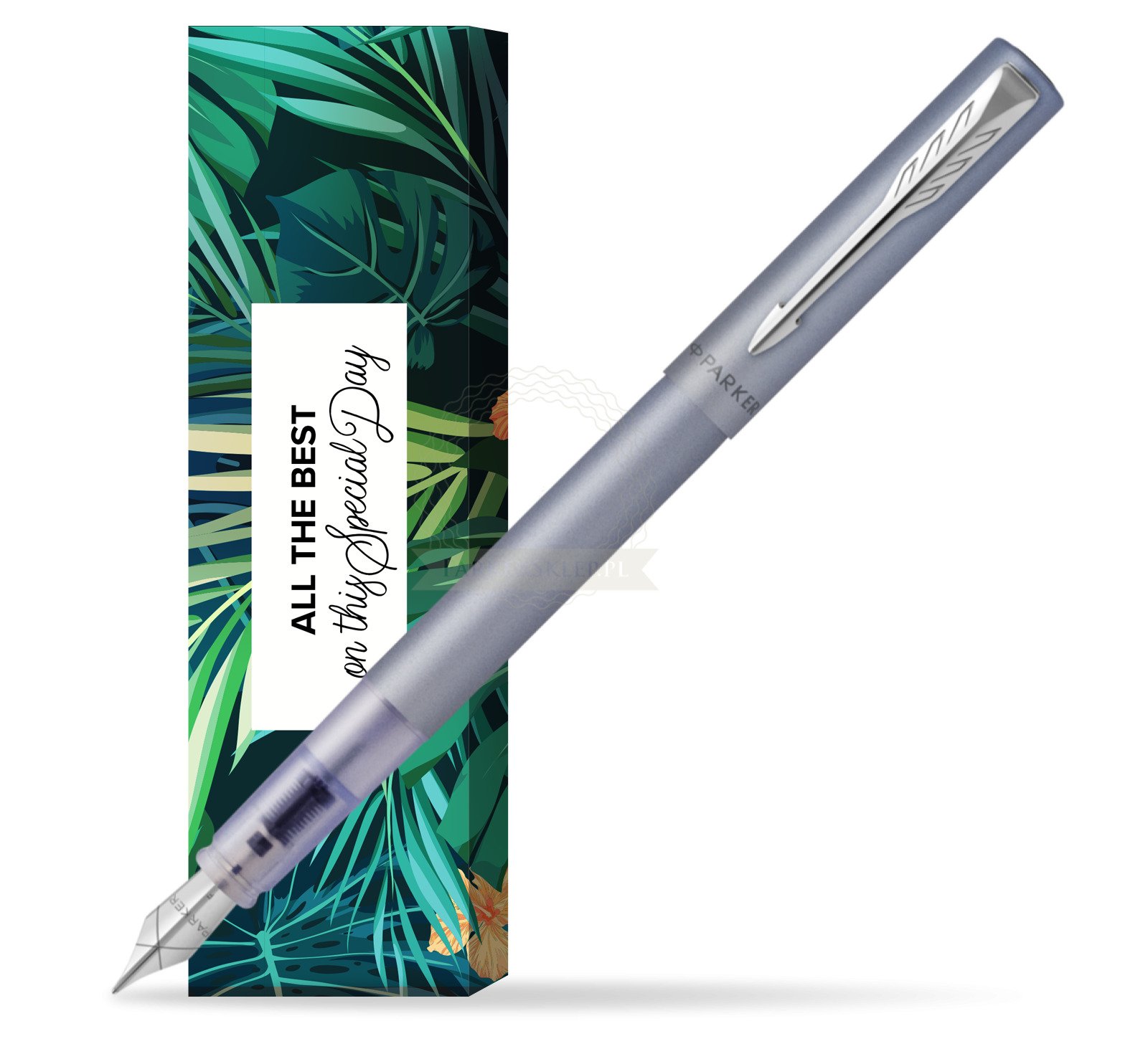 2159745:Parker stylo plume Vector XL, moyenne, en boîte-cadeau, Silver blue  (argent/bleu)