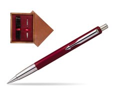 Parker Vector Red Ballpoint Pen  single wooden box Mahogany Single Maroon