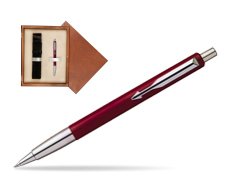 Parker Vector Red Ballpoint Pen  single wooden box  Mahogany Single Ecru