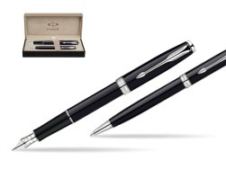 Parker Sonnet Deep Black Lacquer CT Fountain Pen + Parker Sonnet Deep Black Lacquer CT Ballpoint Pen in a Gift Box
