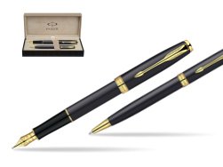 Parker Sonnet Matte Black Lacquer GT Fountain Pen + Parker Sonnet Matte Black Lacquer GT Ballpoint Pen in a Gift Box