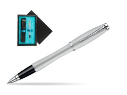 Parker Urban Fashion Fast Track Silver Lacquer CT Rollerball Pen  single wooden box  Black Single Turquoise
