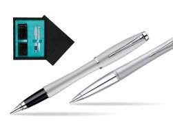 Parker Urban Fashion Fast Track Silver Lacquer CT Fountain Pen + Parker Urban Fashion Fast Track Silver Lacquer CT Ballpoint Pen in a Gift Box  double wooden box Black Double Turquoise