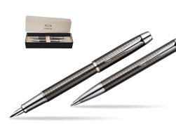Parker IM Premium Deep Gun Metal Chiselled CT Fountain Pen + Parker IM Premium Deep Gun Metal Chiselled CT Ballpoint Pen in a Gift Box