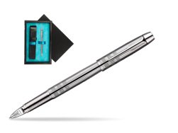 Parker IM Premium Shiny Chrome Metal Chiselled CT Parker 5TH Technology  single wooden box  Black Single Turquoise